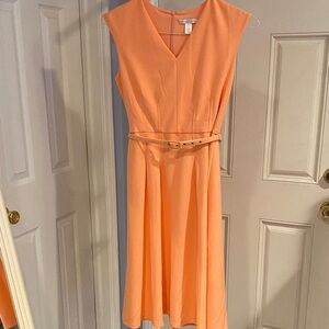 London Times Peach Belted Midi Dress